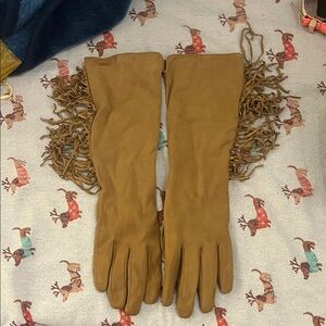 Ralph Lauren Brown Suede Fringed Gloves